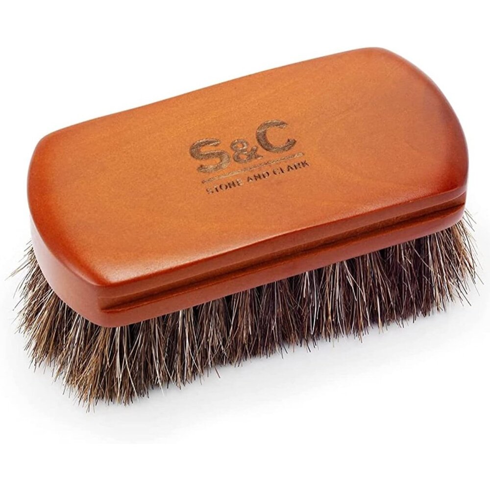 4" Soft Bristle Shoe Cleaning Brush - Natural Wood Handle for Leather Polish
